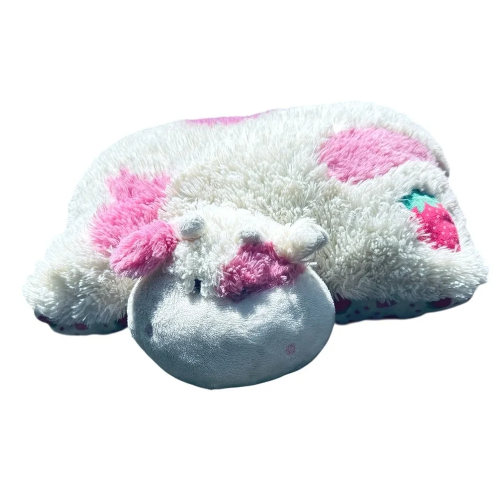 Pillow Pets Strawberry Milk Cow Pink White Plush Stuffed Animal Toy 06122CBG